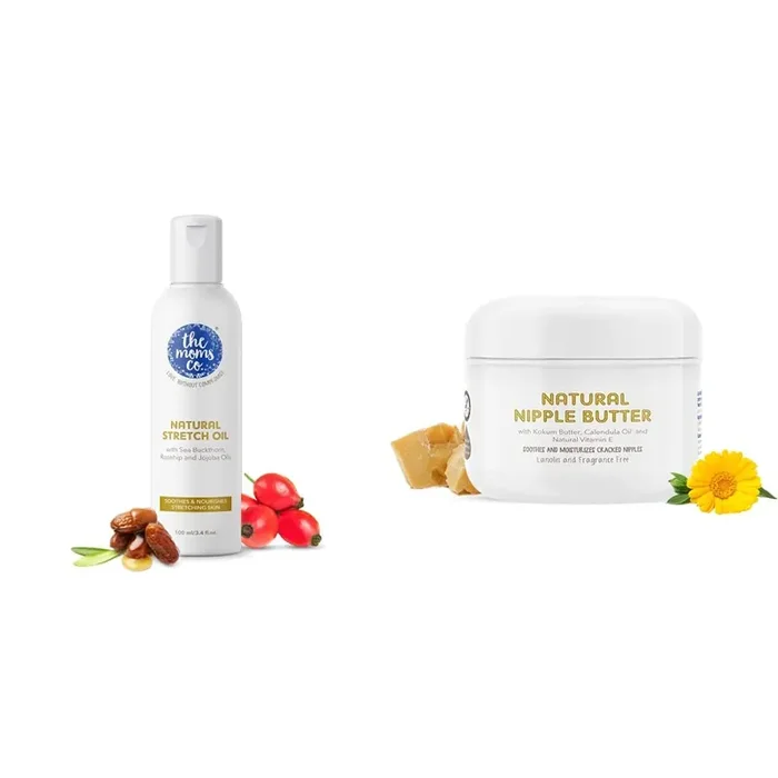 The Moms Co Natural Stretch Oil 7 in 1 Natural Bio Oil Australia – Certified Toxin – Free and Mineral – Oil – Free Elasticity Belly Oil 100 ml & Nipple Butter Cream 25 g