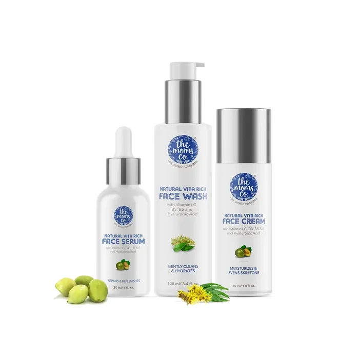 The Moms Co. Natural Vita Rich Complete Night Repair Bundle with Face Wash Face Cream & Face Serum