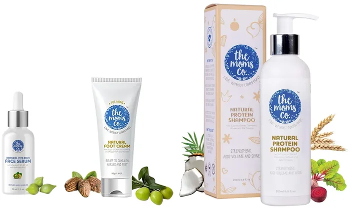 The Moms Co. Natural Vita Rich Face Serum (30 ml) & The Moms Co. Protein Shampoo 200 ml & The Moms Co. Foot Cream 50 g