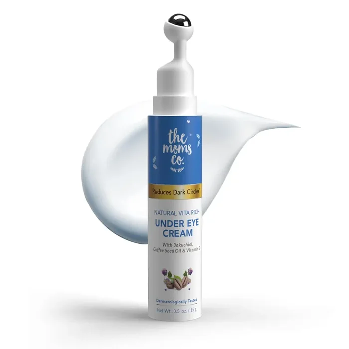 The Moms Co. Natural Vita Rich Under Eye Cream for Dark Circles for Women With Soothing Massage Roller to Reduce Dark Circles, Puffiness with Coffee Oil, Vitamins E & B3-15 gm (Pack of 2)