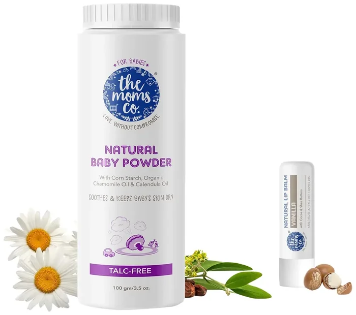 The Moms Co. Talc-Free Natural Baby Powder with Corn Starch & The Moms Co. Natural Lip Balm I Non Sticky (5gm) (Vanilla)