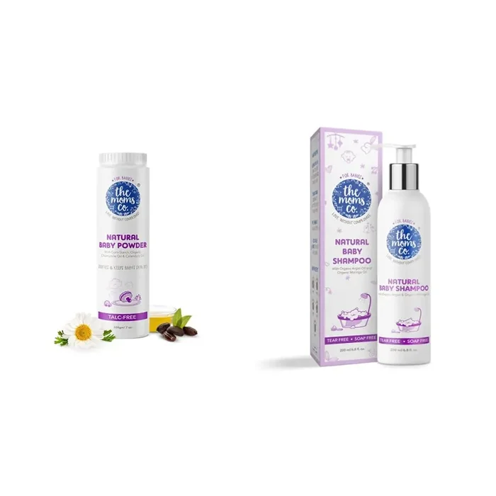 The Moms Co. Talc-Free Natural Baby Powder with Corn Starch- 200g & Tear-Free Natural Baby Shampoo (200 ml)