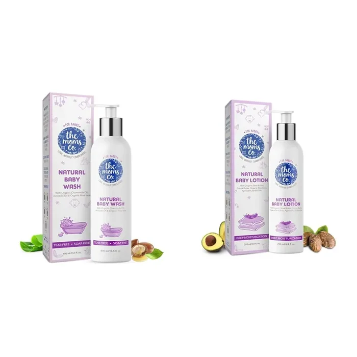 The Moms Co. Tear-Free Natural Baby Body Wash (400 ml) & Natural Baby Lotion Australia-Certified with Organic Apricot Organic Jojoba and Organic Rice Bran Oils (200ml)