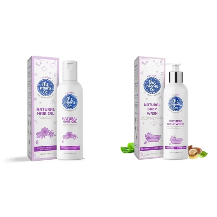 The Moms Co. Tear-Free Natural Baby Body Wash with Calendula Avocado Oils 400 ml & Baby Hair Oil with Argan Marula Avocado Bhringraj and Organic Amla 100ml