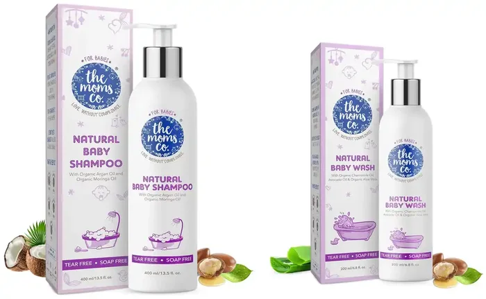 The Moms Co. Tear-Free Natural Baby Shampoo (400ml) & Tear-Free Natural Baby Wash with Calendula Avocado Oils and USDA-Certified Organic Oils Like Argan Chamomile (200 ml)