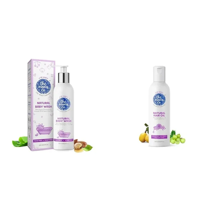 The Moms Co. Tear-Free Natural Baby Wash (200 ml) & Virgin Coconut Natural 10-in-1 Baby Hair Oil