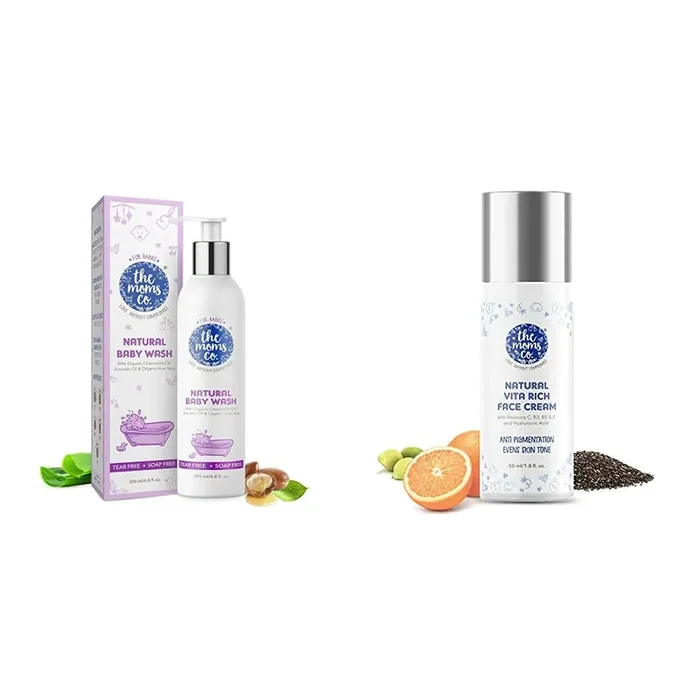 The Moms Co. Tear-Free Natural Baby Wash with Calendula Avocado Oils and USDA-Certified Organic Oils Like Argan Chamomile (200 ml) and The Moms Co. Face Cream 50 ml