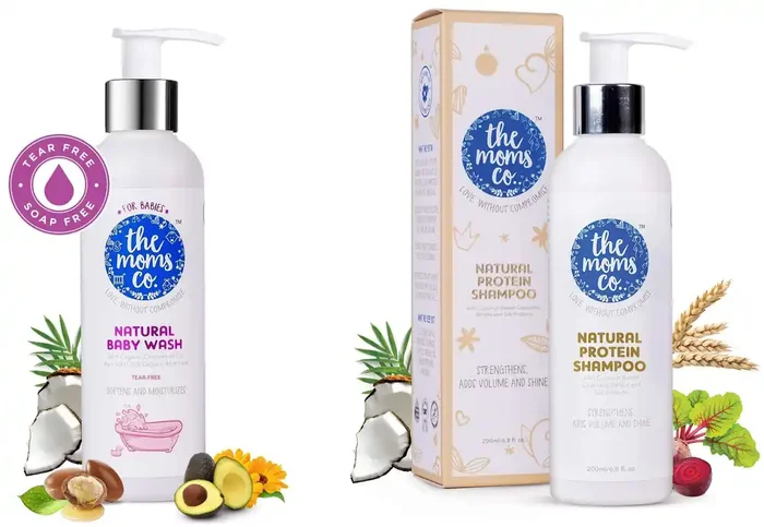 The Moms Co. Tear-Free Natural Baby Wash with Calendula Avocado Oils and USDA-Certified Organic Oils Like Argan Chamomile (200 ml) and Natural Protein Shampoo (200ml)