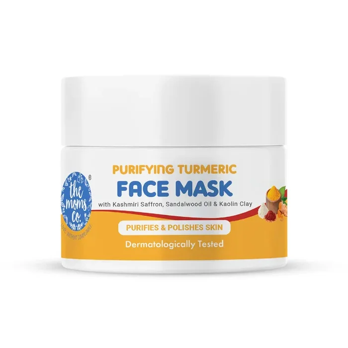 The Moms Co Turmeric Face Mask for Men & Women with exotic Kashmiri Saffron, Kaolin, Bentonite & Sandalwood Oil for Healthy, Glowing Clear Skin Dermatologically Tested -50 Gm