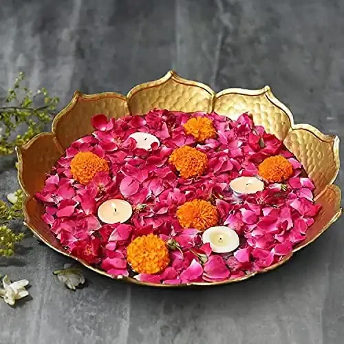 The Purple Tree Beautiful Handcrafted Diya Urli Bowl for Diwali (Pack of 1) – Decorative Bowl for Floating Flowers and Tea Light Candles – Traditional Gold Urli for Home Decor and Gifting