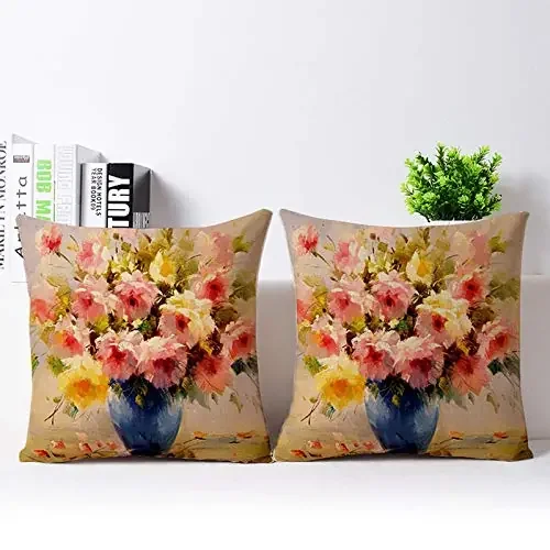 The Purple Tree Ethnic Printed Jute Cushion Covers (16×16 inch, Pack of 2) Cushion Covers, Jute Cushion Covers, Sofa Cushion Covers, Diwali Cushion Cover LR297