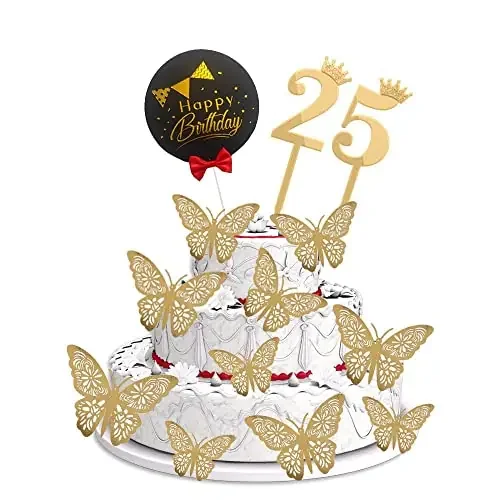 This package includes one Black Happy Birthday Cake Topper,12 Butterfly, 1 Digit cate topper