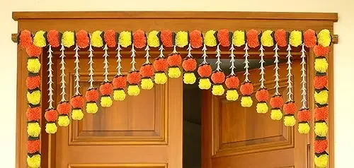 Tia Crafts Artificial Marigold Jasmine Garlands Flower Door toran Door hangings Garlands for Home Decoration bandanwar Door Flower toran (Marigold Jasmine Design 4)