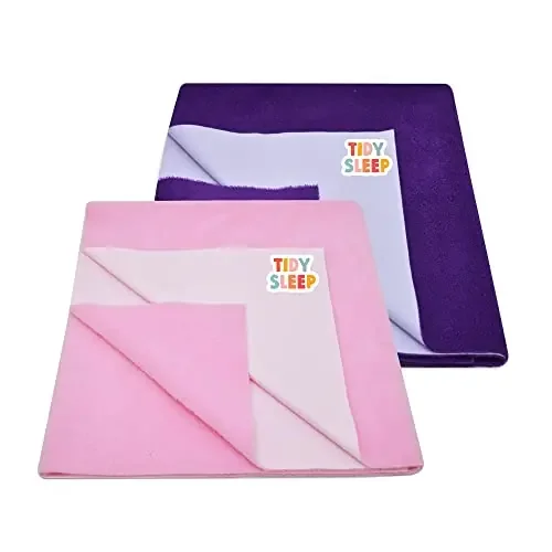 TIDY SLEEP Baby Bed Protector Waterproof Dry Sheet Large Combo Pack of 2 Pink +Plum (Each Size 140 cm X 100 cm)