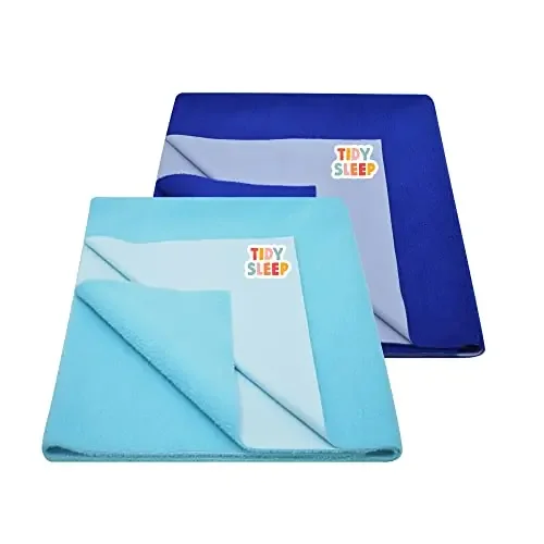 TIDY SLEEP Baby Bed Protector Waterproof Dry Sheet Small Combo Pack of 2 Blue + Royal Blue (Each Size 70 cm X 50 cm)