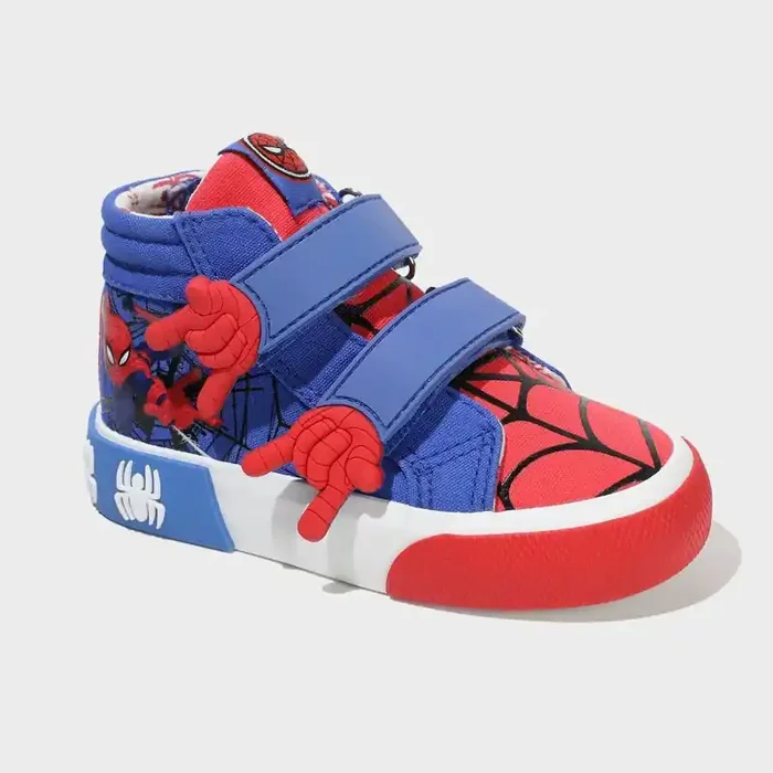 Toddler Boys‘ Spider-Man High-Top Sneakers – Red 11T Marvel Canvas Shoes, Zipper & Hook Closure