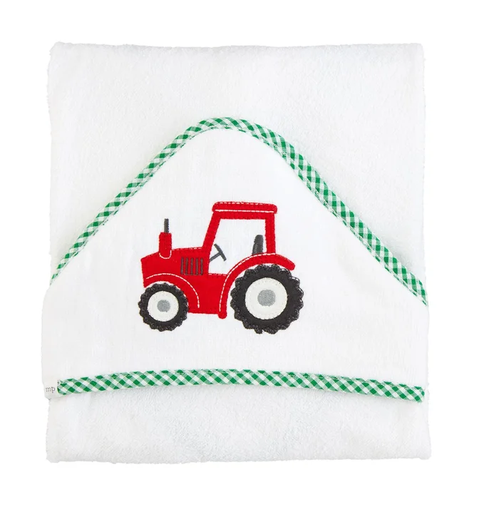 TRACTOR APPLIQUE HOODED TOWEL