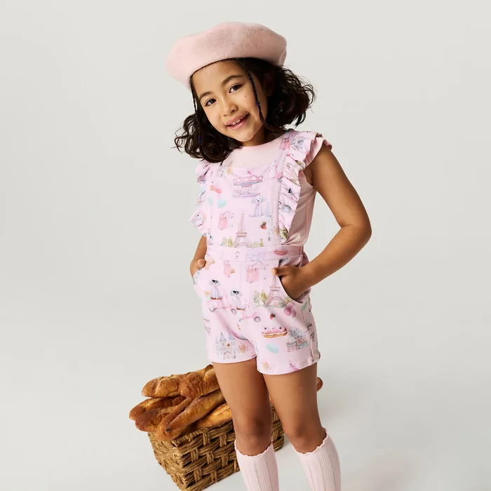 Travel Pink Toddler Short Overalls | Posh Paris