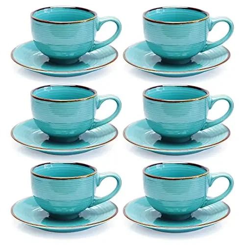Treo by Milton ECLAT Cup N Saucer Set of 12 Cyan Blue Tea Coffee Milk Hot Chocolate Latte Cappuccino Mocha Espresso