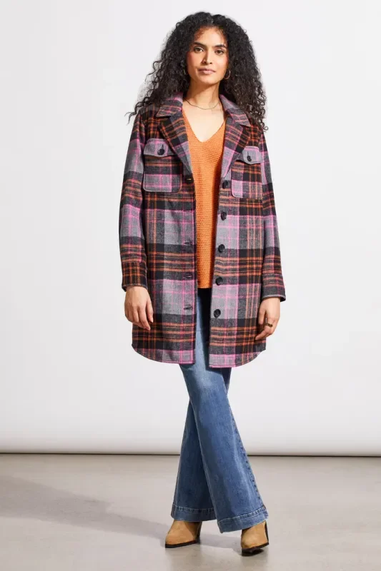 Tribal Long Plaid Shacket-Burnt Orange-7183O-4466