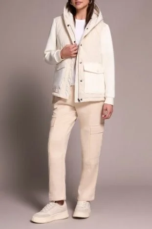 Tribal Quilted Combo Knit Jacket-Cream-5918O-5031