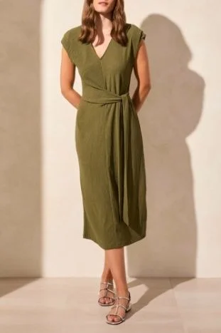 Tribal Short Sleeve Dress w/Front Tie-Loden-2139O-8151