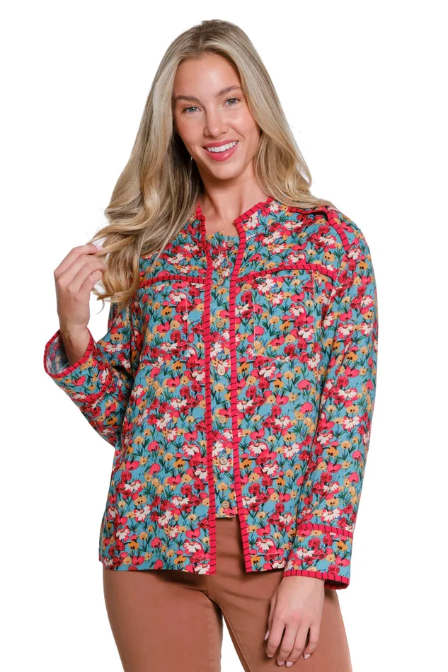 Tru Luxe Multi Notch Neck Floral Top