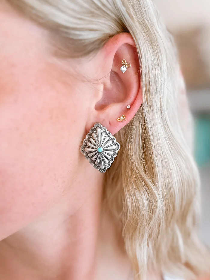Turquoise Concho Diamond Stud Earring