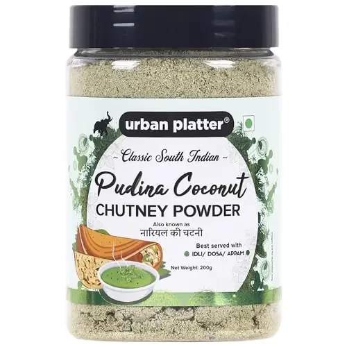 Urban Platter South Indian Style Instant Pudina (Mint) Coconut Chutney Powder 200g / 7oz [Nariyal ki Chutney Just Water]