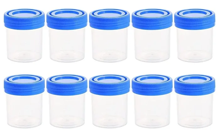 Urine Container Sample Specimen Collector Plastic Container Sterile 50ml (100 Pieces, Blue)