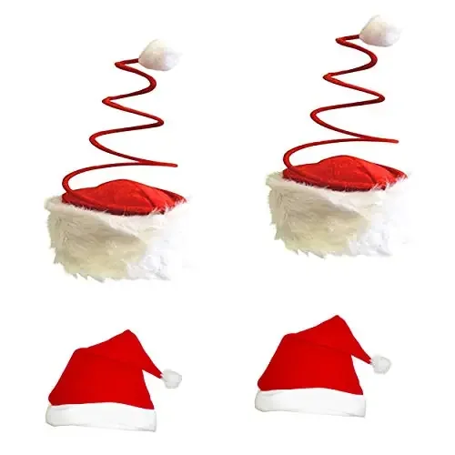 Urvi Creations 2 pcs Spring Coil Xmas Tree Cap Free with 2 Pcs Regular Cap Funny Christmas Santa Claus Hat / Santa Claus Cap Merry Christmas Hat Cap for Christmas /Xmas Party Celebration