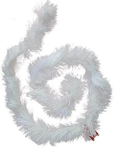 Urvi Creations 2 Pcs Thick White Colour Tinsel Merry Christmas Strings,Garlands Ribbon for Xmas Christmas and Tree Decoration 5.5 Ft