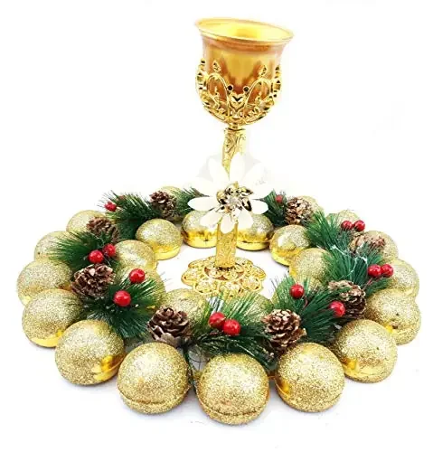 Urvi Creations Christmas Decore Artificial Christmas Wreath with Candle Tealight Holder for Wall Door Hanging Door Table Centerpiece Gift for Christmas