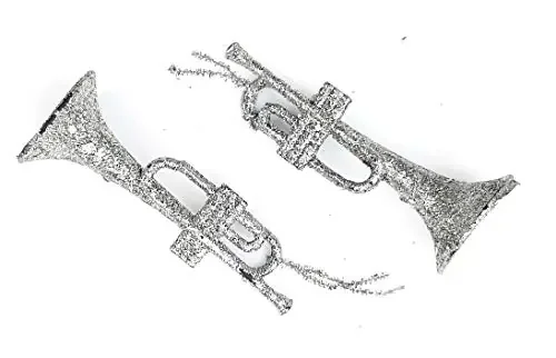 Urvi Creations Christmas Xmas Tree Decoration 2 Pcs Silver Trumpet Hanging Ornaments for Xmas Christmas Party Decor