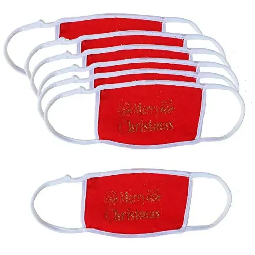 Urvi Creations Set Of 6 Xmas Christmas Party Celebration Red Valvet Reauseable Washable Cloth Face Mask