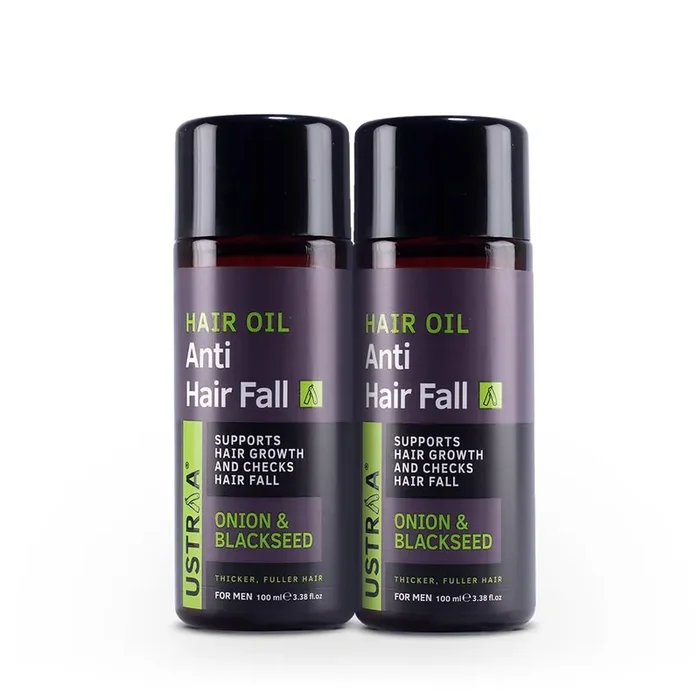 Ustraa Anti Hair Fall Oil – 100 ml x 2 With Onion Oil, Blackseed Hair Fall Control with Saw Palmetto Reduce Hair Fall Promote Hair Growth No Parabens