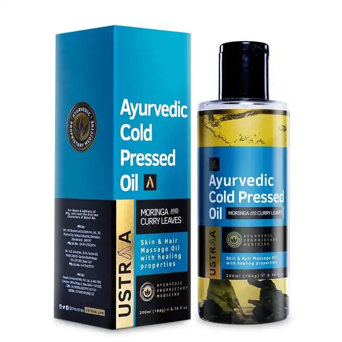 Ustraa Ayurvedic Cold Pressed Oil 200ml – Dermatologically Tested With Moringa Oil & Curry Leaves Has Anti-aging PropertiesNo Sulphate No Parabens & Mineral Oil