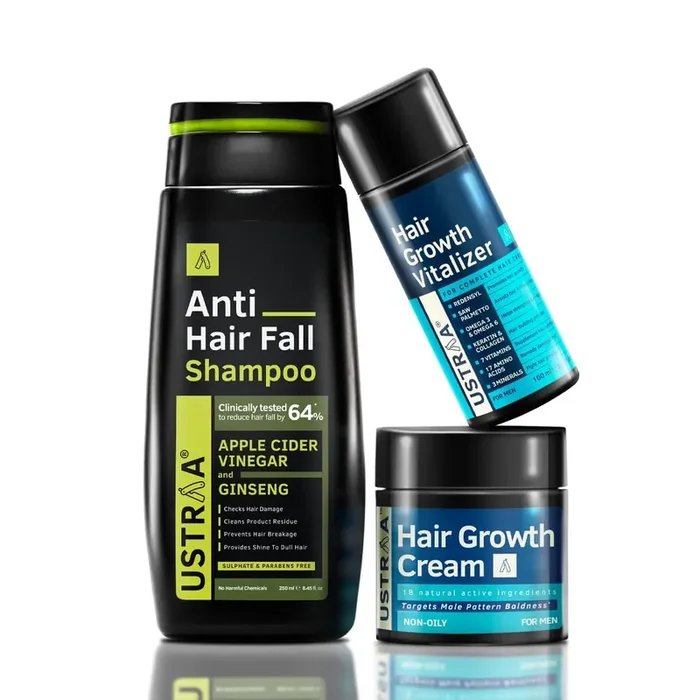 Ustraa Hair Growth Kit (Anti Hair fall Shampoo 250ml, Hair Growth Vitalizer 100ml & Hair Growth Cream 100g)- Controls Hair Fall, Boosts Hair Growth, For All Hair Types