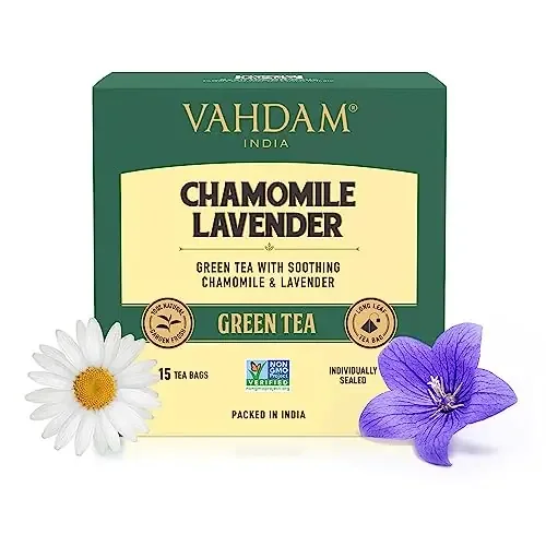 VAHDAM Chamomile Lavender Tea Bags – 15 Units 100% Fresh and Chamomile Tea 15 Pyramid Tea Bags