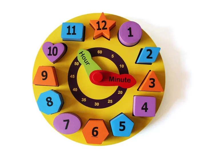 VARANASI WOODEN TOYS 3D Wooden Shape Color Sorting Clock Teaching Time Number Blocks Stacking Sorter Simple Patterns Puzzle Montessori Early Learning Educational Toy Gift for 3 Year Old Toddler Baby Kids