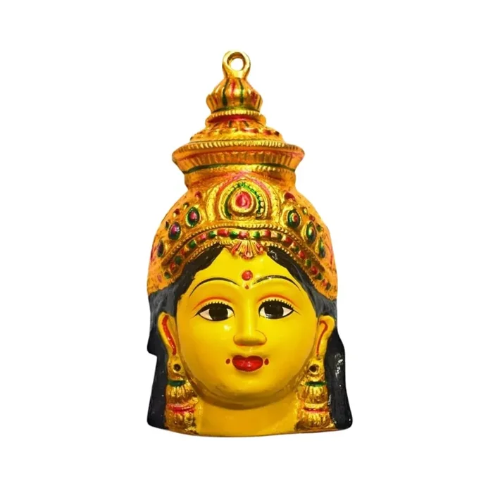 VARANASI WOODEN TOYS – Generic Aluminum Varalakshmi Gowri Face 5 inch Size – Laxmi Mukhota (Yellow)
