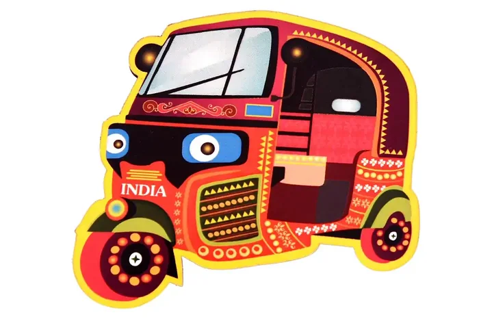 VARANASI WOODEN TOYS Auto Rickshaw Fridge Magnet Made in MDF 3 x 2.5 inches Size Multicolour Indian Inspired Design Souvenir Ideal for Gifting