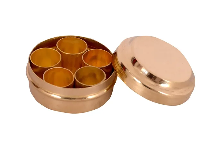 VARANASI WOODEN TOYS Brass Masala Box Playset Play Kitchen Cooking Set Collectible Classical Indian Toys Vintage Showpiece Figurine for Home Decors Bhatukali Miniature Metal Toy