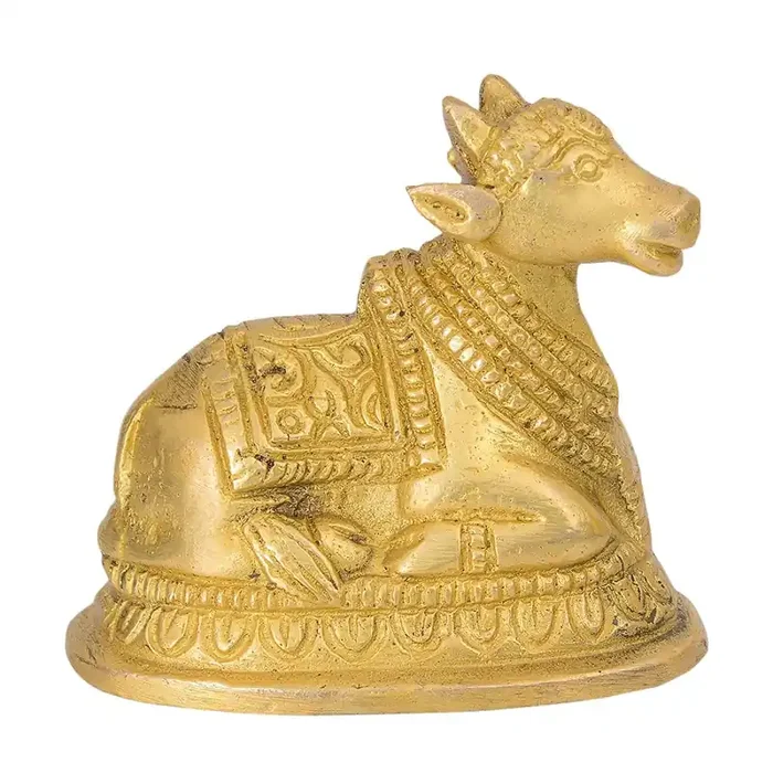 VARANASI WOODEN TOYS Brass Nandi Sitting Puja Statue Height 2.7 inch
