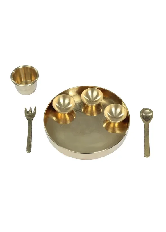 VARANASI WOODEN TOYS Brass Plate Playset Play Kitchen Cooking Set Collectible Classical Indian Toys Vintage Showpiece Figurine for Home Decors Bhatukali Miniature Metal Toy