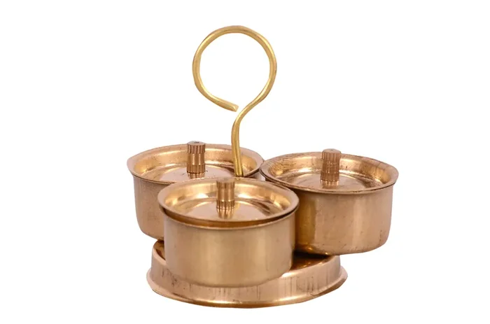 VARANASI WOODEN TOYS Brass Trimukh Playset Play Kitchen Cooking Set Collectible Classical Indian Toys Vintage Showpiece Figurine for Home Decors Bhatukali Miniature Metal Toy