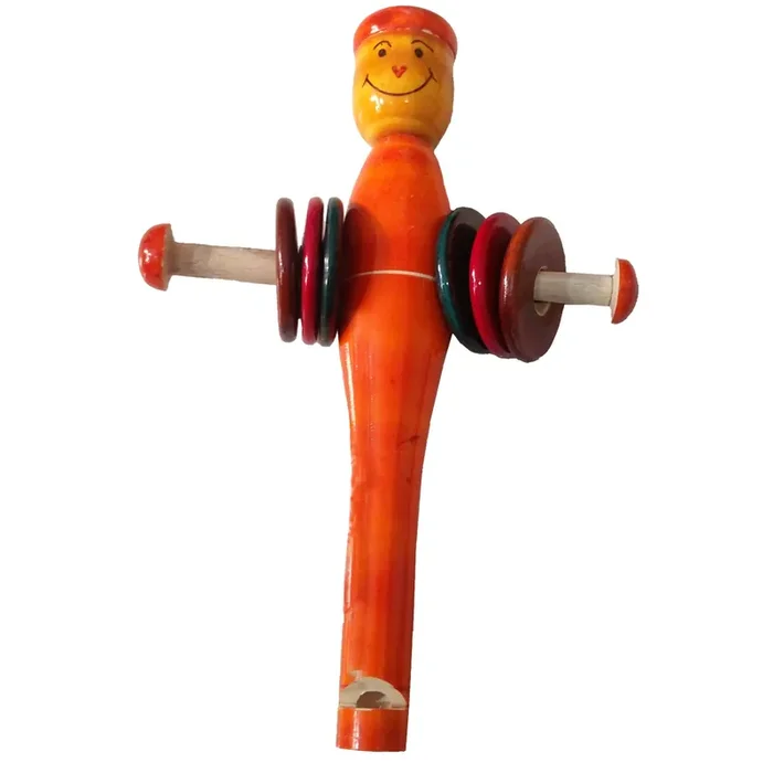 VARANASI WOODEN TOYS Channapatna Wooden Handmade Rattle with Whistle in Multi Color