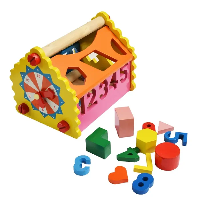 VARANASI WOODEN TOYS Handmade Shape Sorter Toy For Kids-1+Years Learn Alphabets Time Numbers & Shapes Educational Toys For Kids Skill Development Montessori Toys for Kids Ideal Birthday Gift For Kids