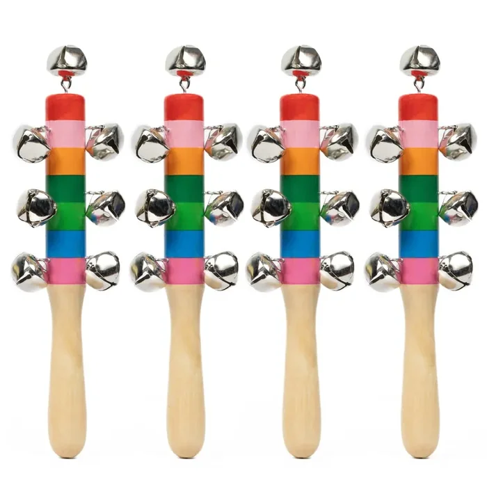 VARANASI WOODEN TOYS Non Toxic Colorful Wooden Baby Rattle Toy – Set of 4 (Jingle Bell) (Color May Vary)
