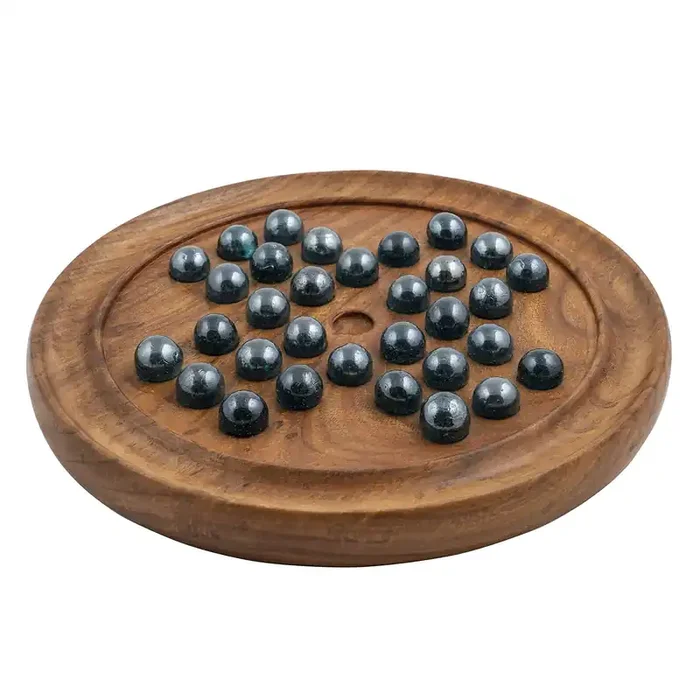VARANASI WOODEN TOYS Wooden Solitaire Board Game in with Glass Marbles Brain-vita Unique Game 9″ – Best Gift for Kids Teens & Adults Made in India (RH_Solitaire_8)